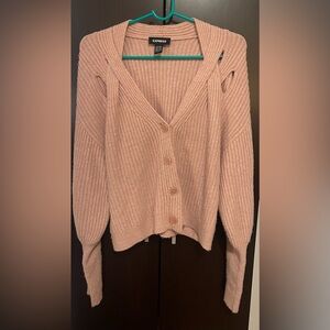 Express Pink Ribbed Cardigan Sweater